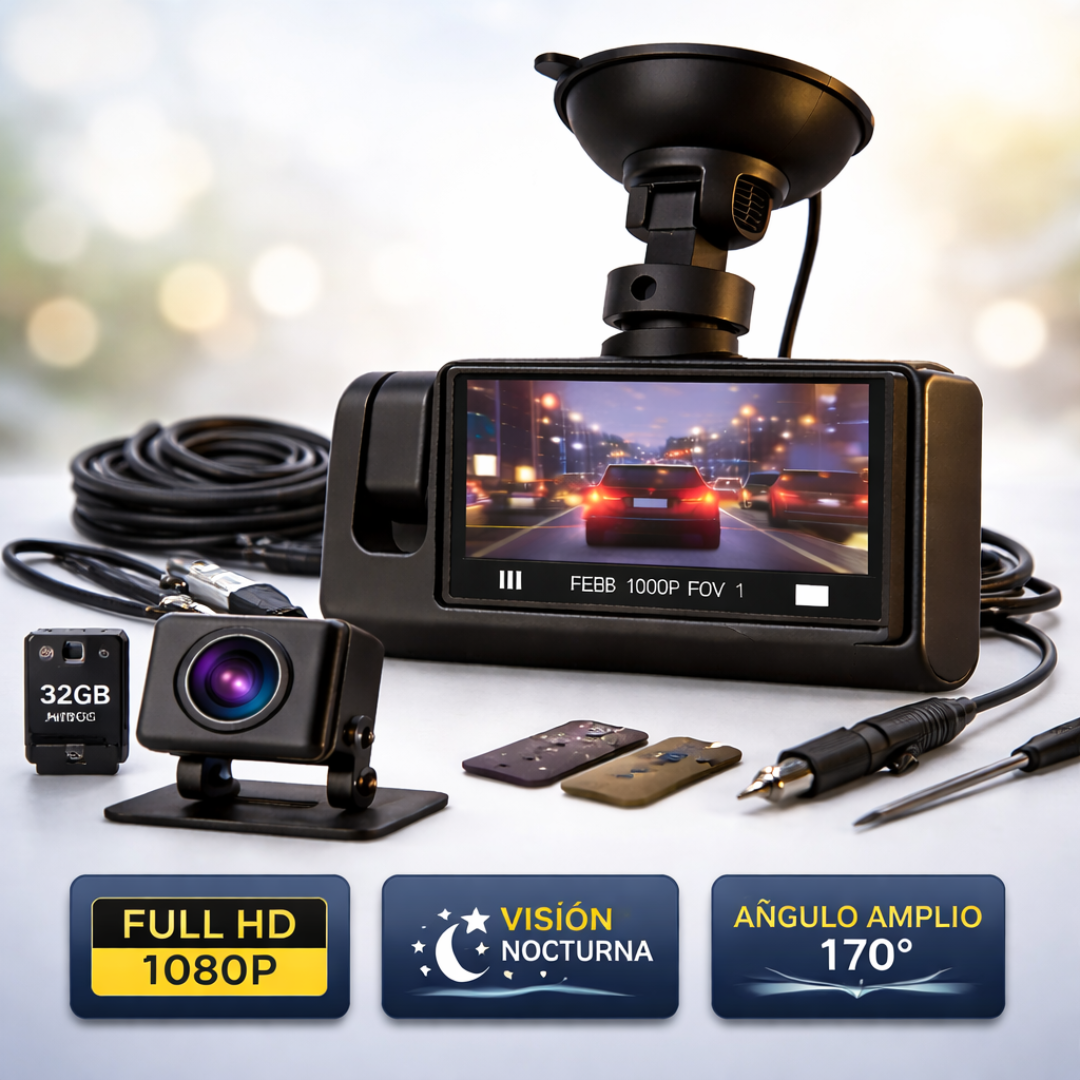 CÁMARA DASHCAM 3 EN 1 – SEGURIDAD TOTAL PARA TU AUTO