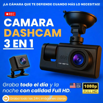 CÁMARA DASHCAM 3 EN 1 – SEGURIDAD TOTAL PARA TU AUTO