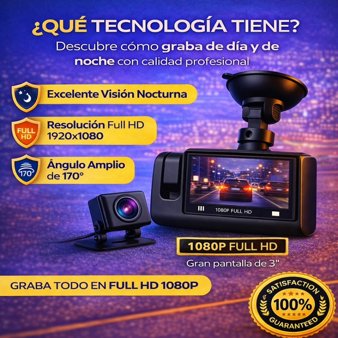 CÁMARA DASHCAM 3 EN 1 – SEGURIDAD TOTAL PARA TU AUTO