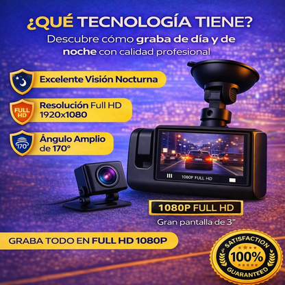 CÁMARA DASHCAM 3 EN 1 – SEGURIDAD TOTAL PARA TU AUTO