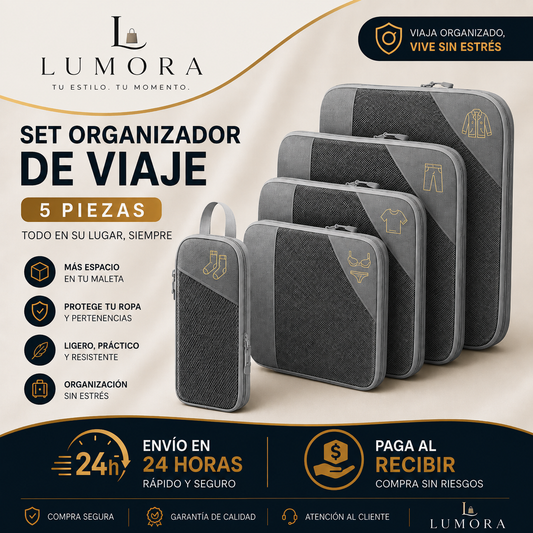 Set de 5 bolsas organizadoras de compresión para maleta