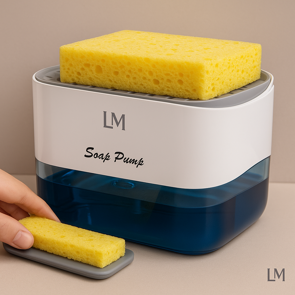 HomeCare™ Dispensador de Jabón con Soporte para Esponja | Práctico, Antigoteo y Transparente