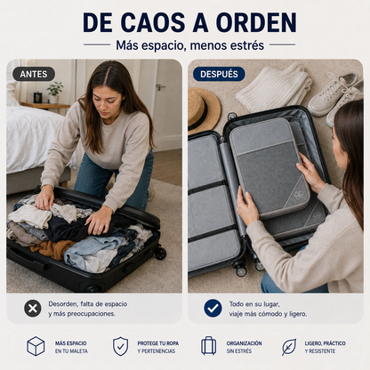 Set de 5 bolsas organizadoras de compresión para maleta