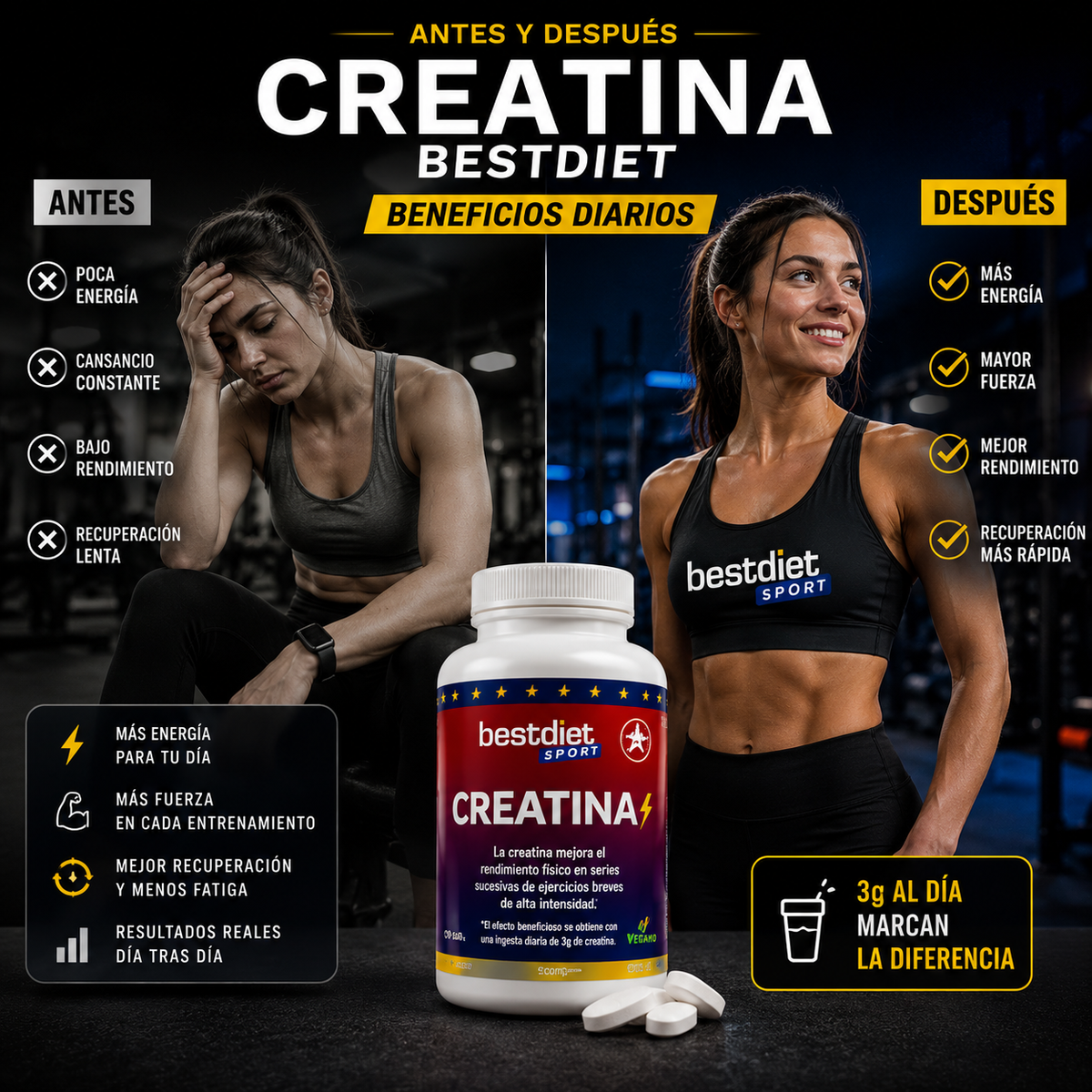 Suplemento de creatina en comprimidos – 90 unidades