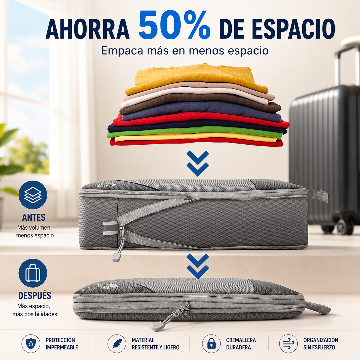 🧳 Set de 5 bolsas organizadoras de compresión para maleta 🔥