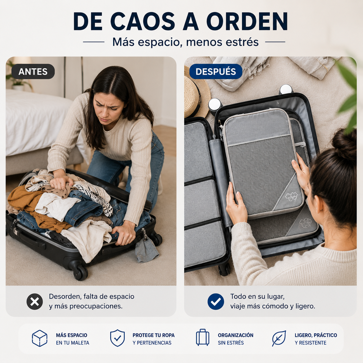🧳 Set de 5 bolsas organizadoras de compresión para maleta 🔥