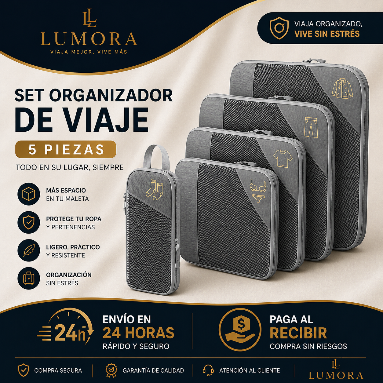 🧳 Set de 5 bolsas organizadoras de compresión para maleta 🔥